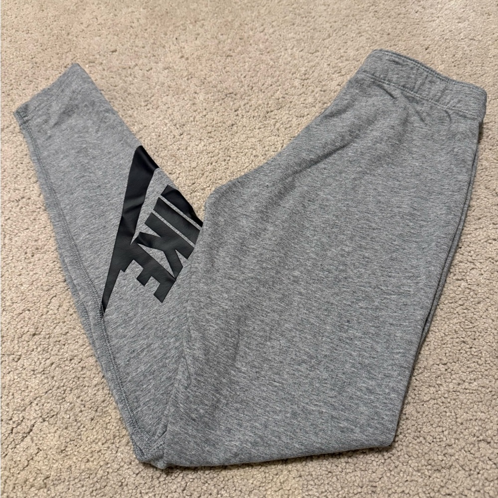 Nike Women Gray Leggings with Black Logo